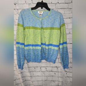 Talbots Petite Spring Casual‎ Striped Cardigan Button Down Sweater Size Medium